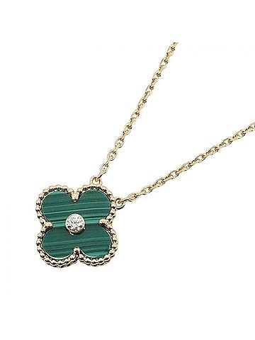 Van Cleef & Arpels Van Cleef &amp; Arpels Vintage Alhambra Malachite 1PD Necklace - 18K (Yellow Gold) with Diamond and Women's Gold Tone, Green Clear Tone (view 1)