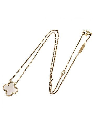 Van Cleef & Arpels Van Cleef &amp; Arpels Vintage Alhambra Mother-of-Pearl Necklace, 18K (Yellow Gold), Mother-of-Pearl, Women's, White/Gold Tone, VCARA45900 (view 2)