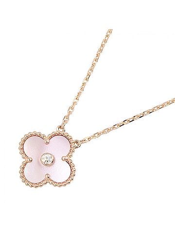 Van Cleef & Arpels Van Cleef &amp; Arpels Vintage Alhambra Pink Mother-of-Pearl 1PD Necklace Jewelry 18KPG (Pink Gold) Diamond Women's Gold Tone Clear VCARPMOP00 (view 1)