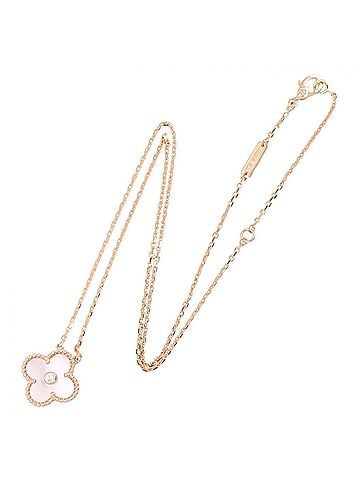 Van Cleef & Arpels Van Cleef &amp; Arpels Vintage Alhambra Pink Mother-of-Pearl 1PD Necklace Jewelry 18KPG (Pink Gold) Diamond Women's Gold Tone Clear VCARPMOP00 (view 2)