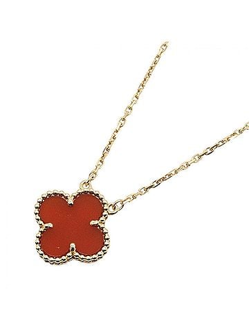 Van Cleef & Arpels Van Cleef &amp; Arpels Vintage Alhambra Carnelian Necklace, 18K (Yellow Gold), Carnelian, Women's, Gold/Red Tone, VCARD38500 (view 1)