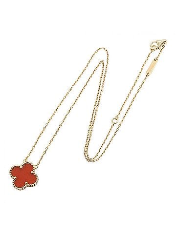 Van Cleef & Arpels Van Cleef &amp; Arpels Vintage Alhambra Carnelian Necklace, 18K (Yellow Gold), Carnelian, Women's, Gold/Red Tone, VCARD38500 (view 2)