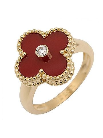 Van Cleef & Arpels Van Cleef &amp; Arpels Vintage Alhambra 1PD Ring, Carnelian 18K (Yellow Gold), Diamond, Carnelian, Women's, Red/Clear/Gold Tone, VCARD40800 (view 1)