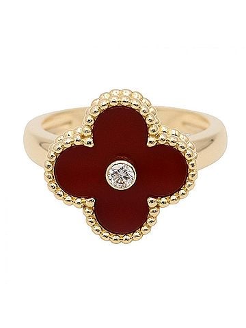 Van Cleef & Arpels Van Cleef &amp; Arpels Vintage Alhambra 1PD Ring, Carnelian 18K (Yellow Gold), Diamond, Carnelian, Women's, Red/Clear/Gold Tone, VCARD40800 (view 2)