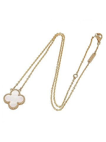 Van Cleef & Arpels Van Cleef &amp; Arpels Vintage Alhambra Mother-of-Pearl Necklace, 18K (Yellow Gold), Mother-of-Pearl, Women's, White/Gold Tone, VCARA45900 (view 2)