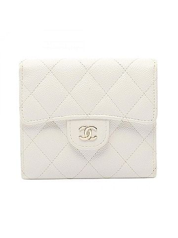 Chanel Chanel Matelassé Tri-fold Wallet, Caviar Leather (Grained Calfskin), Women's, White (view 1)