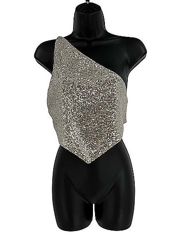 Dizzy Lizzy Sequin One Shoulder Asymmetric Handkerchief Crop Top Tank Top (view 1)