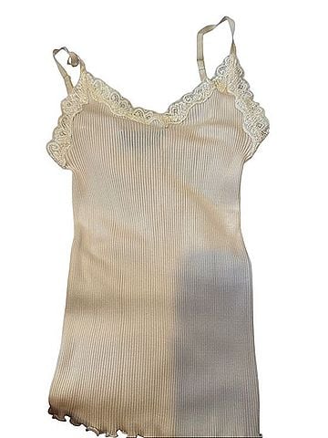 BCBGMAXAZRIA Ivory Ribbed Lace-Trim Cami Tank Top (view 1)