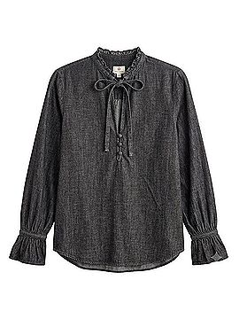P Collection by AG Adriano Goldschmied Boho Prairie Chambray Tie-Neck Blouse Long Sleeve T-Shirt (view 1)