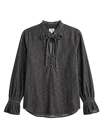 P Collection by AG Adriano Goldschmied Boho Prairie Chambray Tie-Neck Blouse Long Sleeve T-Shirt (view 1)