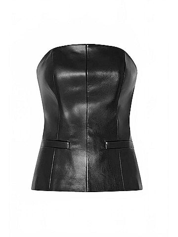 Milly Faux Leather Strapless Top in Black (view 1)