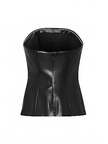 Milly Faux Leather Strapless Top in Black (view 2)
