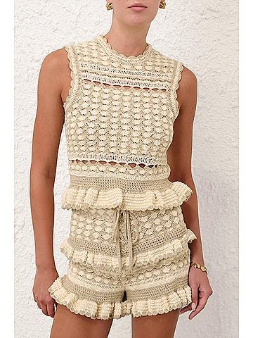 Zimmermann Wanderlust Crochet Tank in Metallic Gold / Cream (view 2)