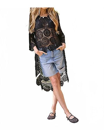 Saachi High-Low Crochet Cover-Up Dress in Black (view 2)