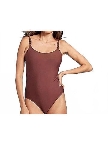 Kona Sol Solid Padded Bra One Piece Swim Suit in Chocolate (view 2)