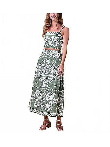 Cleobella Jasmine Ankle Skirt in Verdant Flight (view 2)