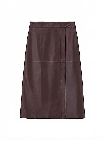 Joseph Sèvres Nappa Leather Midi Skirt in Maraschino (view 1)
