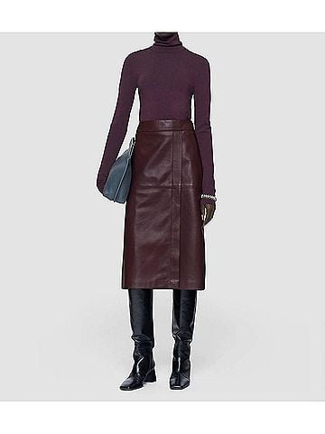 Joseph Sèvres Nappa Leather Midi Skirt in Maraschino (view 2)