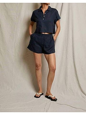 perfectwhitetee Malin Linen Shorts in Navy (view 2)