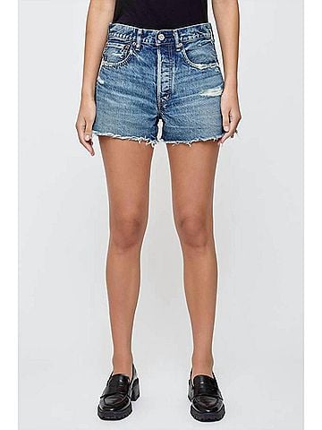 MOUSSY Manhasset Mid High Rise Shorts in Blue (view 2)