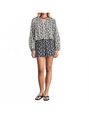 Tanya Taylor Fallon High Waist Short in Maritime Blue/Cream (view 2)