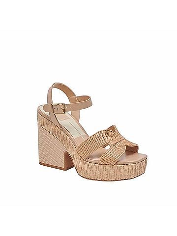 Dolce Vita Women's Cale Ankle Strap Slingback Platform Sandals in Light Natural Raffia (view 1)