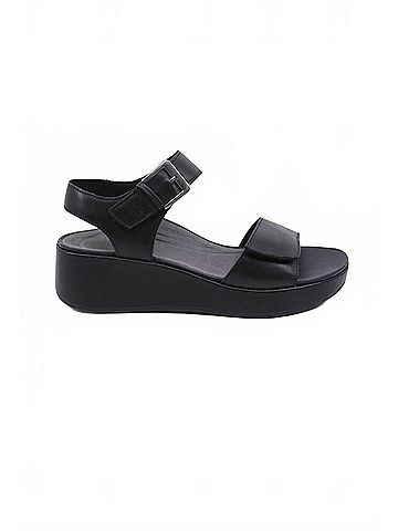 Aetrex Women's Ariel Adjustable Quarter Strap Wedge Sandals in Black (view 1)