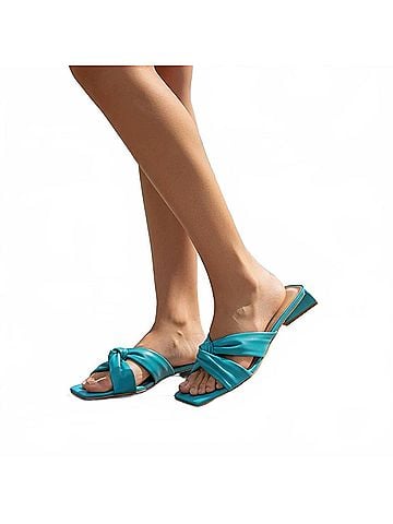 Carrano Women's Serenity Leather Slide Sandal in Blue Lagoon (view 2)