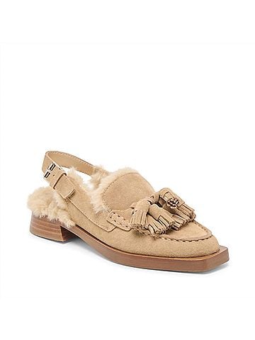Dolce Vita Women's Hamlit Plush Slingback Mules in Taupe (view 1)