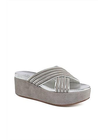 J/Slides Women's Quiana Platform Sandals in Grey/Silver (view 1)
