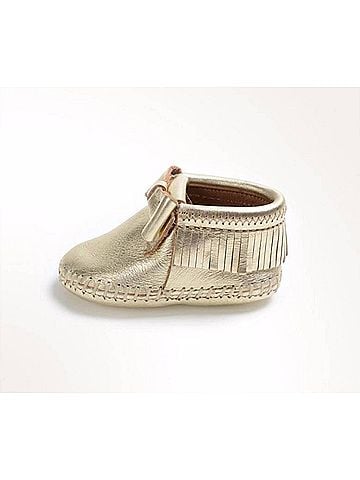 Minnetonka Girl's Rosie Metallic Leather Bootie 3 Mo in Gold (view 2)