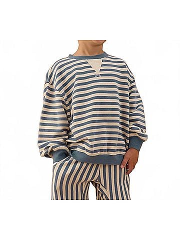 Rylee + Cru Oversized Crew Sweater in Marine Stripe (view 2)