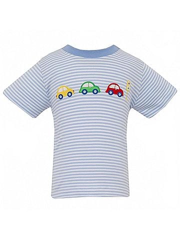 Anavini Boy's Stripe Knit Cars Applique Short Sleeve Tee in Blue (view 1)