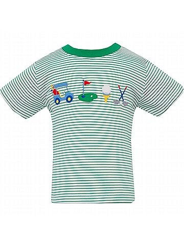 Anavini Boy's Stripe Knit Golf Applique Short Sleeve Tee in Green (view 1)