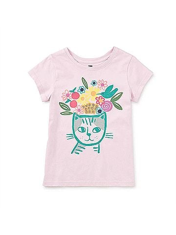 Tea Collection Flora &amp; Feline Double-Sided Graphic Tee in Pink (view 1)