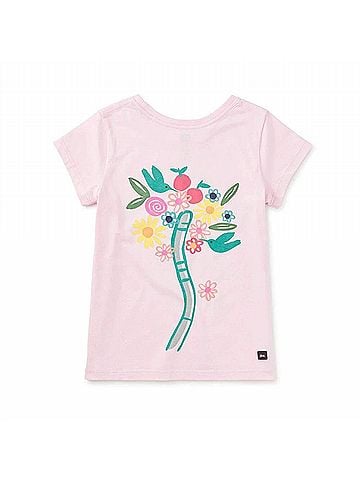 Tea Collection Flora &amp; Feline Double-Sided Graphic Tee in Pink (view 2)