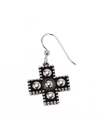 Brighton Women's Pretty Tough Small Cross French Wire Earrings in Silver (view 2)