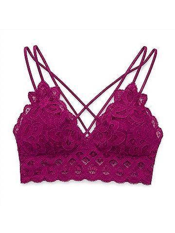 Anemone Women's Lace Criss Cross Bralette in Magenta (view 1)
