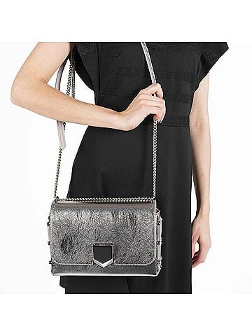 Jimmy Choo Women's Lockett Studded Leather Crossbody Bag in Metallic Silver (view 2)