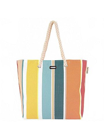Sun N Sand Women's Striped Poly Shoulder Tote Bag in Aqua (view 1)