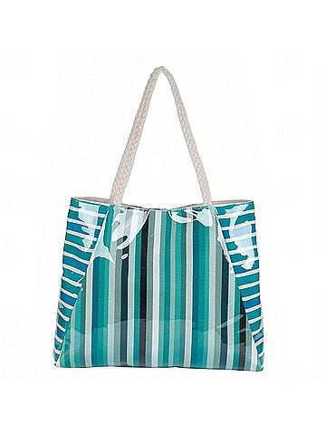 Sun N Sand Women's Coastal Stripe Shoulder Tote Bag in Blue, White &amp; Turquoise (view 1)