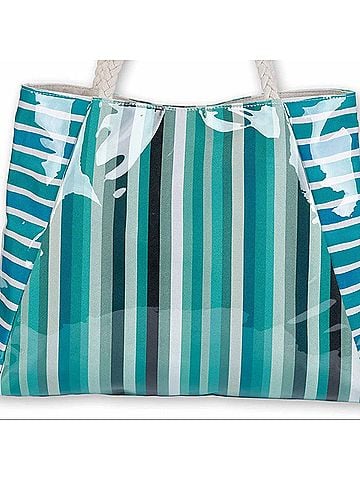 Sun N Sand Women's Coastal Stripe Shoulder Tote Bag in Blue, White &amp; Turquoise (view 2)