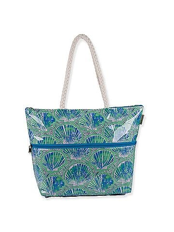 Sun N Sand Women's Tropical Seashell Shoulder Tote Bag in Green Blue (view 1)