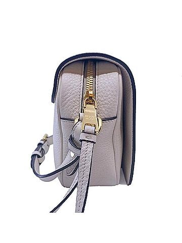 Prada Women's Vitello Phenix Leather Flap Crossbody Bag in Ivory (view 2)