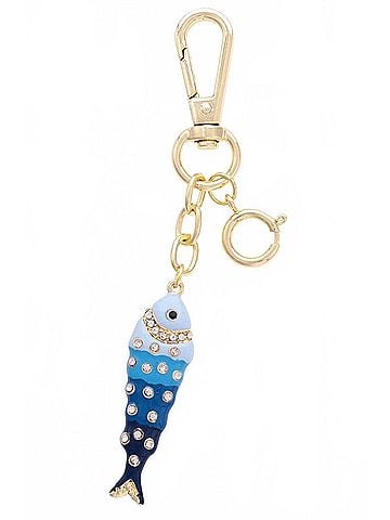 Canvas Women's Pavé Crystal Sardine Bag Charm in Blue (view 1)