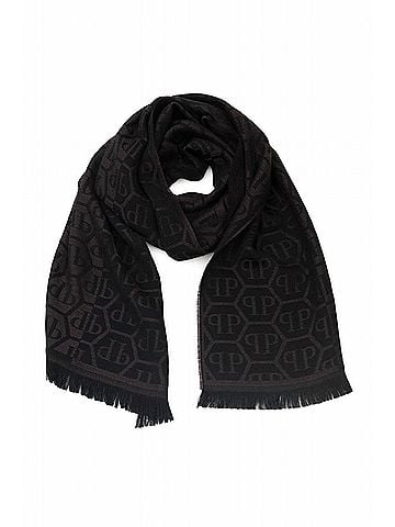 Philipp Plein Unisex Logo Scarf in Black/ Brown (view 1)