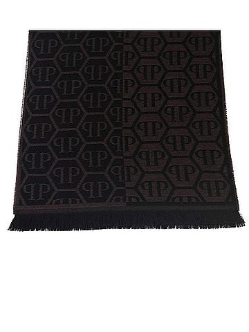 Philipp Plein Unisex Logo Scarf in Black/ Brown (view 2)