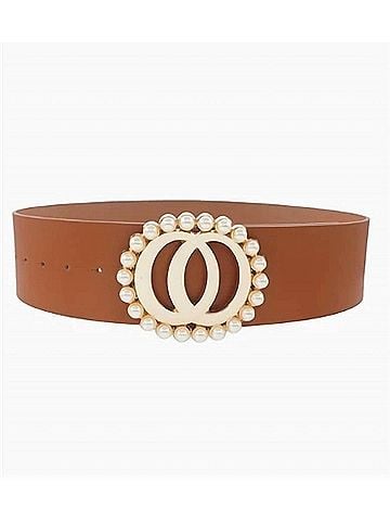 Joia Women's Double Joined Round Pearl Style Belt Bag in Cognac (view 1)