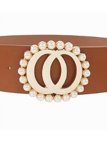 Joia Women's Double Joined Round Pearl Style Belt Bag in Cognac (view 2)