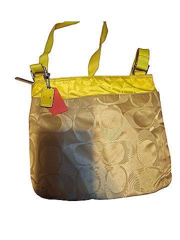 Coach Authentic Coach Signature Nylon Colorblock File Bag in Citrine Yellow and Light Khaki Style F77576. Leather Crossbody Bag (view 2)